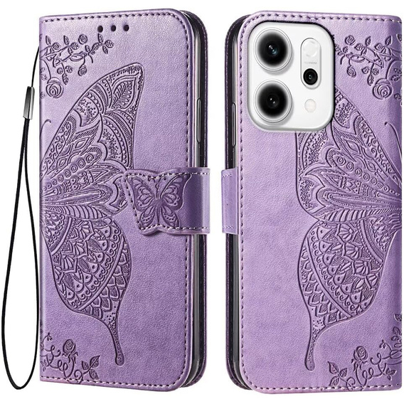 Чохол-розкладачка для Oppo Reno 14, Butterfly, гаманець, фіолетовий