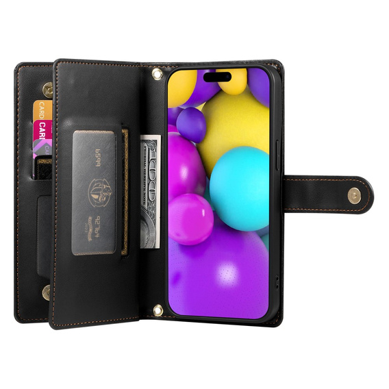 Откидной чехол для iPhone 16, Wallet Zipper Pocket, чёрный