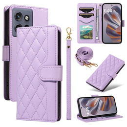Чохол-сумка для Motorola Edge 50 Neo / Motorola ThinkPhone 25, Rhombus Crossbody Leather, фіолетовий