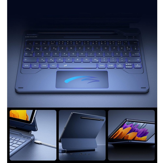 Чехол-клавиатура для Samsung Galaxy Tab S10 Lite / S10 FE / S9 FE / S9, Dexnor Magnetic Keyboard Touchpad, синий