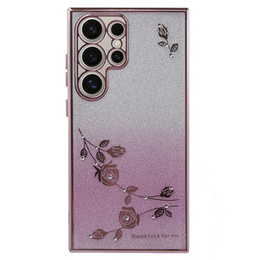 Чехол для Samsung Galaxy S24 Ultra, Glitter Flower, розовый rose gold