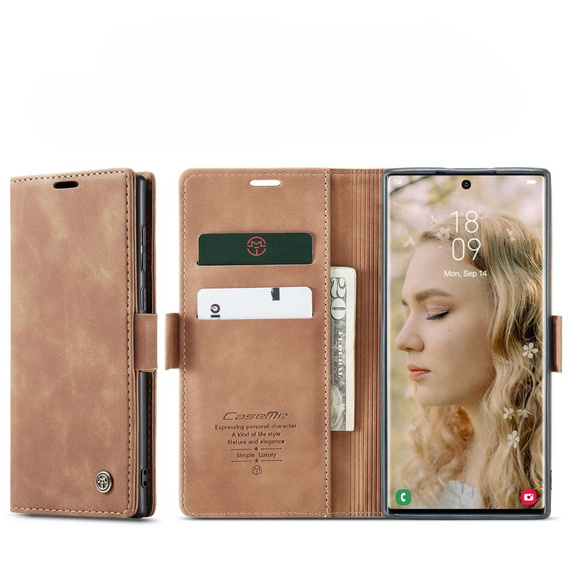 Чехол CASEME для Samsung Galaxy S22 Ultra, Leather Wallet Case, коричневый