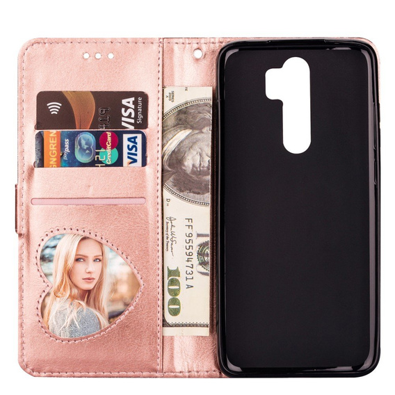 Откидной чехол для Xiaomi Redmi Note 8 Pro, Wallet Zippered, розовый rose gold