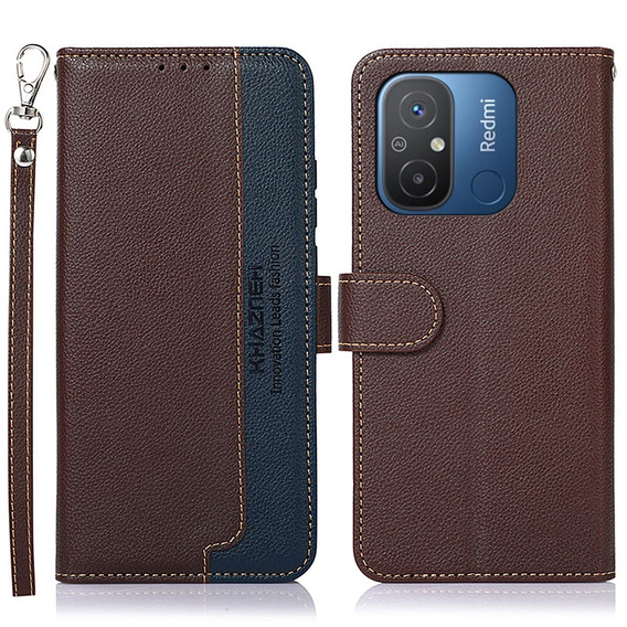 Чохол-книжка для Xiaomi Redmi 12C, KHAZNEH RFID, коричневий / синій