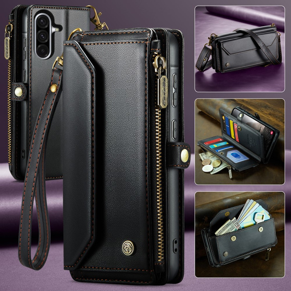 Чохол CASEME для Samsung Galaxy A56 5G, RFID Leather Wallet з плечовим ременем, чорний