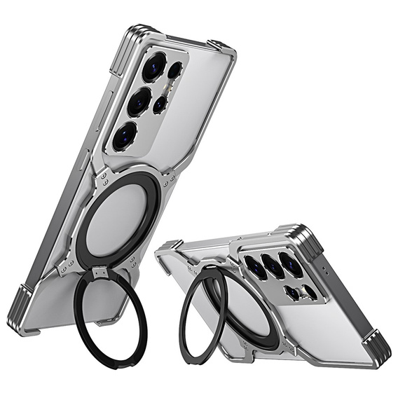 Чехол для Samsung Galaxy S25 Ultra, Kickstand Bumper, с крышкой объектива, для MagSafe, серебряный