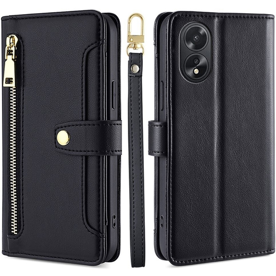 Откидной чехол для Oppo A38 / A18 4G, Wallet Zipper Pocket, чёрный