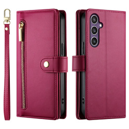 Откидной чехол для Samsung Galaxy S25, Wallet Zipper Pocket, красный
