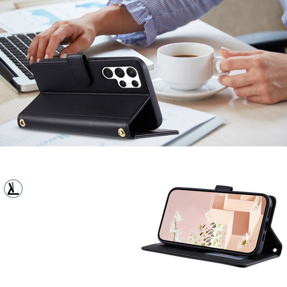 Чохол-сумка для Samsung Galaxy S25 Ultra, Rhombus Crossbody Leather, чорний