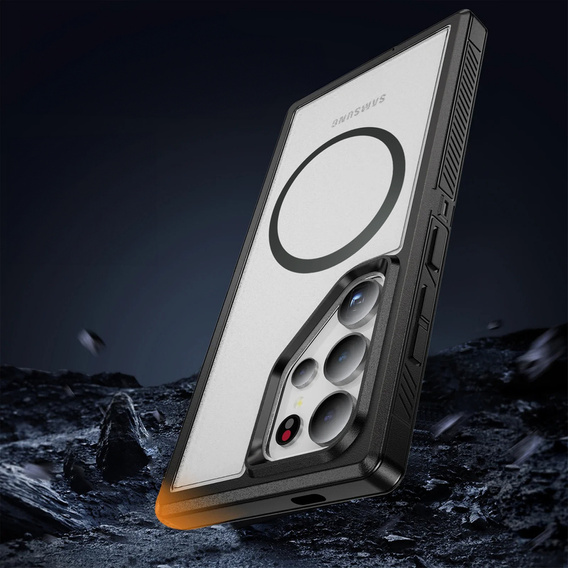 Чохол з рамкою для Samsung Galaxy S22 Ultra, для MagSafe, прозорий / чорний