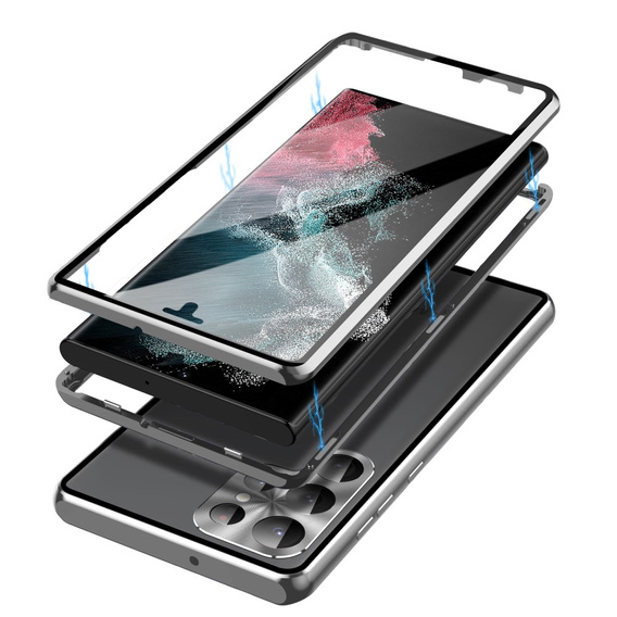 Чохол для Samsung Galaxy S23 Ultra, Magnetic Dual Glass, сріблястий
