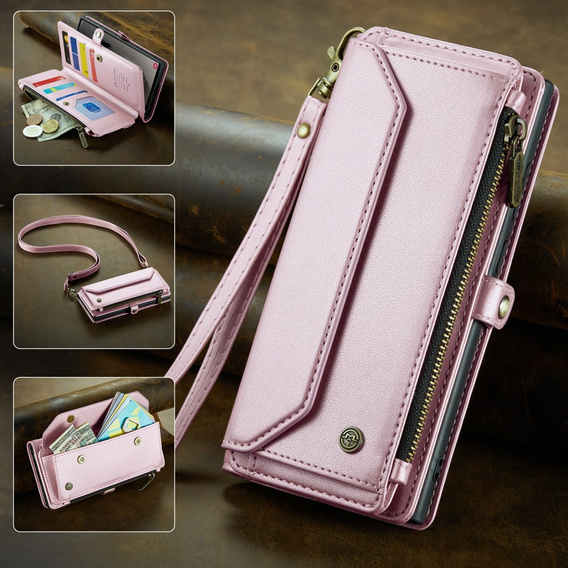 Чохол CASEME для Samsung Galaxy S25 Ultra, RFID Leather Wallet з плечовим ременем, рожевий