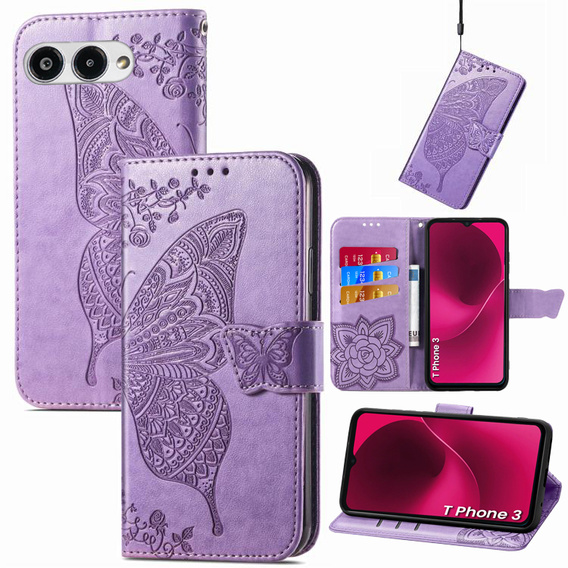 Откидной чехол для T Phone 3 5G, Butterfly, фиолетовый