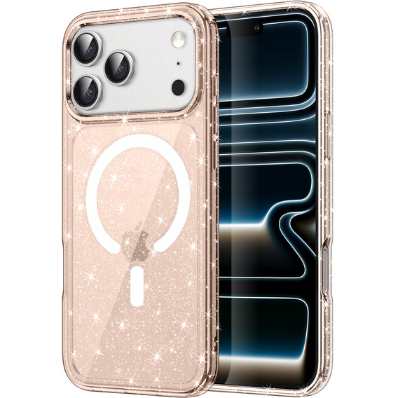 Чехол для iPhone 17 Pro, для MagSafe, глиттер, прозрачное золото