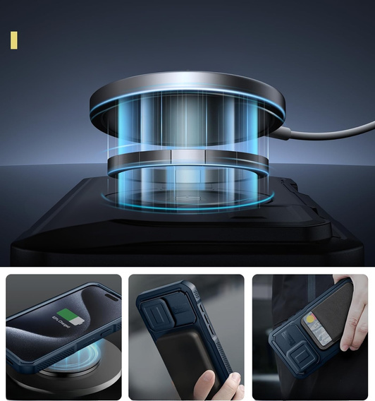 Броньований чохол для iPhone 15 Pro Max, Dexnor CamProtect MagSafe, темно-синій (Дві рамки)