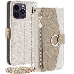 Чохол-книжка для iPhone 15 Pro Max, Wallet Zipper Pocket, з дзеркалом, білий