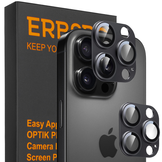 Стекло камеры для iPhone 16 Pro / 16 Pro Max, черная металлическая накладка ERBORD