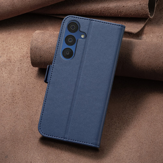 Откидной чехол для Samsung Galaxy A15, BINFEN Wallet, синий + 9H стекло  