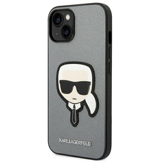 Чехол Karl Lagerfeld до iPhone 14, Saffiano Karl's Head Patch, серебряный