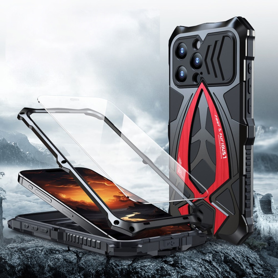 Чохол LUPHIE 360' з загартованим склом для iPhone 15, чорний / червоний