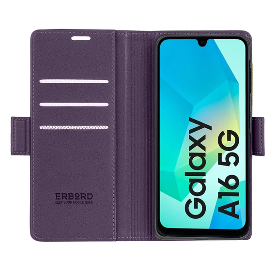 Чехол для Samsung Galaxy A16, ERBORD Glossy Litchi, кошелек с клапаном, фиолетовый