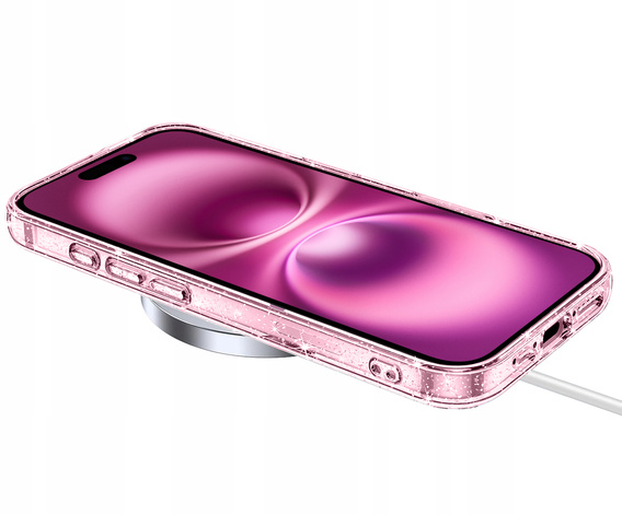 Чохол для iPhone 16 Pro Max, ERBORD Glitter MagSafe, рожевий + Скло для екрану