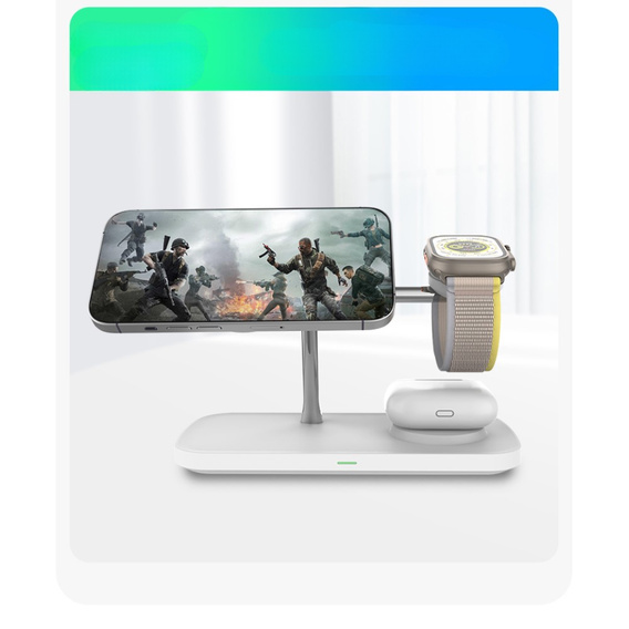 Индуктивное зарядное устройство Qi2 3in1 15 Вт для iPhone / Apple Watch / Airpods / Galaxy / Galaxy Watch / Galaxy Buds, белый