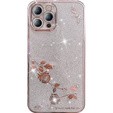 Чохол для iPhone 14 Pro Max, Glitter Flower, рожевий rose gold