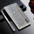 Откидной чехол для Samsung Galaxy A36 5G, Wallet Zipper Pocket Glittery, серебряный