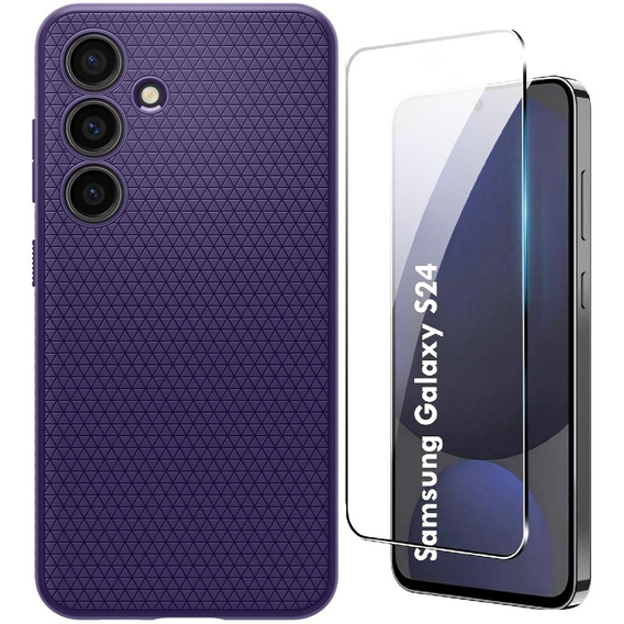Чохол Spigen для Samsung Galaxy S24, Liquid Air, фіолетовий + 9H Tempered Glass