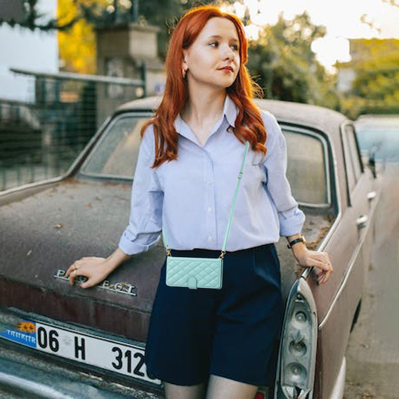 Чохол-сумка для Samsung Galaxy S25, Rhombus Crossbody Leather, зелений