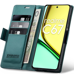 Чохол для Realme C67 4G, ERBORD Glossy Litchi, гаманець з клапаном, зелений