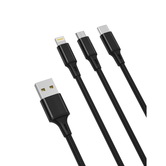 XO NB173 нейлоновий кабель Micro USB / Type-C / Lightning 3-в-1, 1,2 м, Black