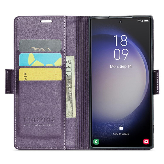 Чохол для Samsung Galaxy S24 Ultra, ERBORD Glossy Litchi, гаманець з клапаном, фіолетовий