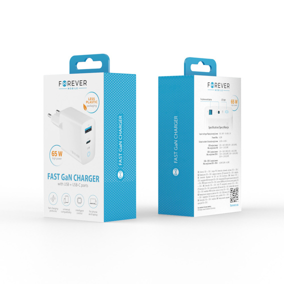 Зарядний пристрій Forcell 65W GaN 2x USB C 1x USB A , White