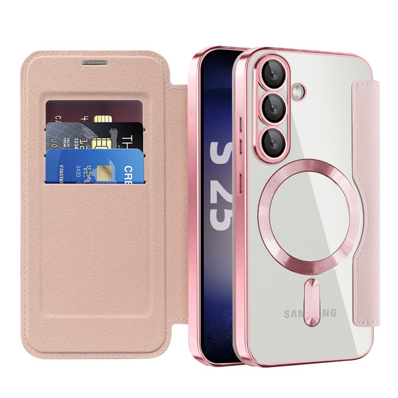 Откидной чехол для Samsung Galaxy S25+ Plus, RFID Wallet MagSafe CamShield, розовый