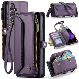 Чехол CASEME для Samsung Galaxy S25 FE, RFID Leather Wallet, с плечевым ремнем, фиолетовый