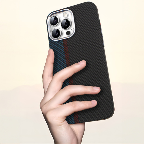 Чехол для iPhone 13 Pro Max, Carbon Fiber MagSafe, черный / синий