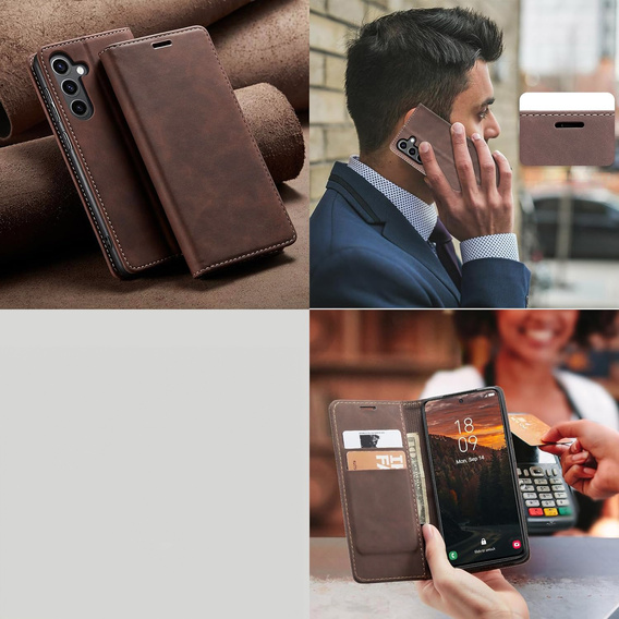 Чехол для Samsung Galaxy A16, ERBORD Vintage, бумажник с клапаном, кофе