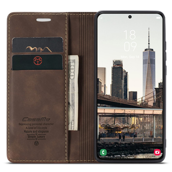 Чехол CASEME для Samsung Galaxy S22 5G, Leather Wallet Case, кофе