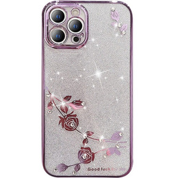 Чехол для iPhone 12 Pro, Glitter Flower, фиолетовый