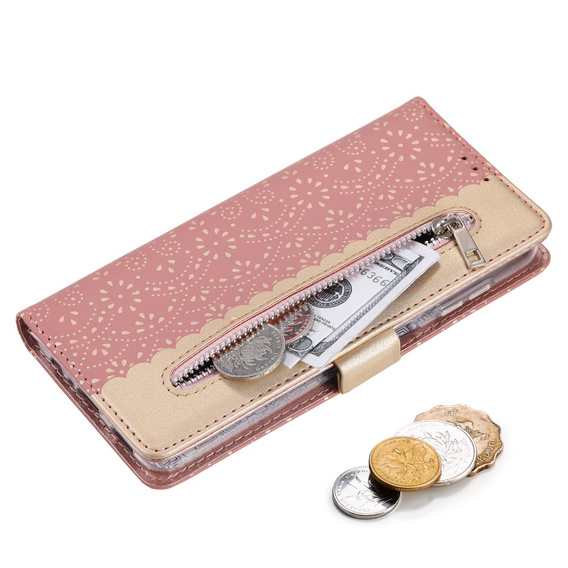 Чохол-кришка для Samsung Galaxy A35 5G, Wallet Pocket Zipper Lace, рожевий