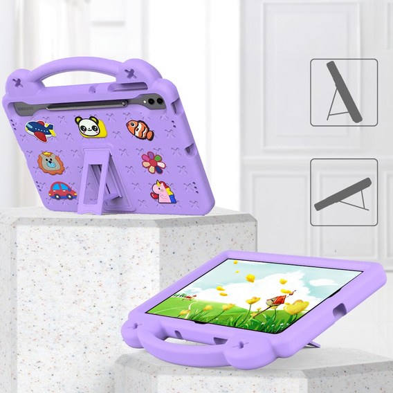 Детский чехол для Samsung Galaxy Tab S9 FE+ Plus, Cute Patterns, с подставкой, фиолетовый