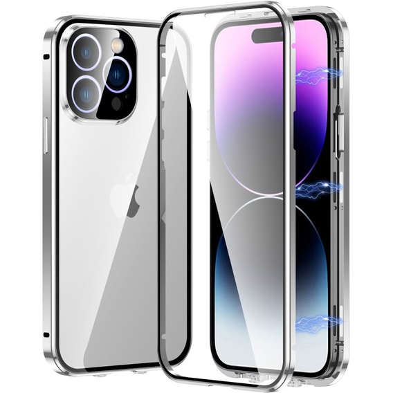 Чохол для iPhone 15 Pro, Magnetic Dual Glass, сріблястий