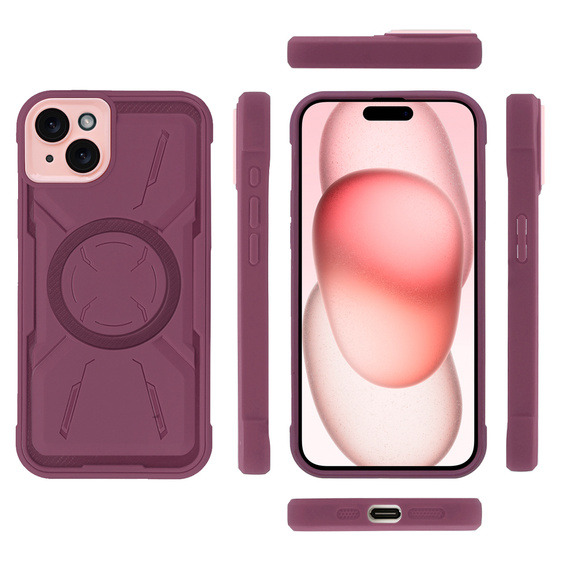 Чохол для iPhone 15, ERBORD Armor Mag, бордовий