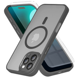 Чохол для iPhone 16 Pro, для MagSafe, ERBORD Matt Case, сірий + захисне скло