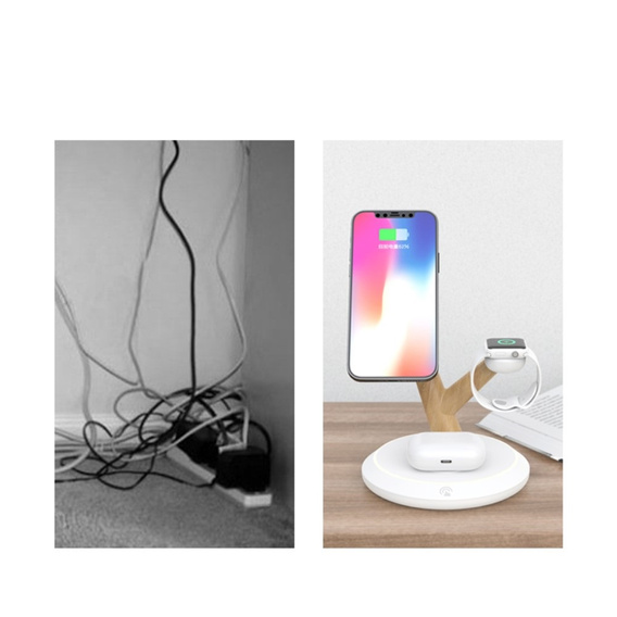 Індукційний зарядний пристрій для iPhone Apple Watch AirPods, Tree Branch, білий