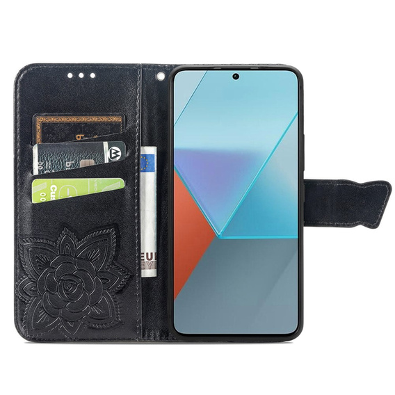 Откидной чехол для Xiaomi Redmi Note 13 Pro 5G, Butterfly, чёрный