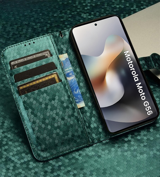 Чохол-фліп для Motorola Moto G56 5G, Wallet Rhombus, зелений