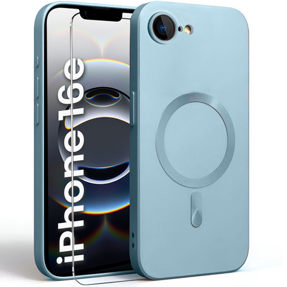 Чехол для iPhone 16E, ColorMag, для MagSafe, синий + закаленное стекло 9H